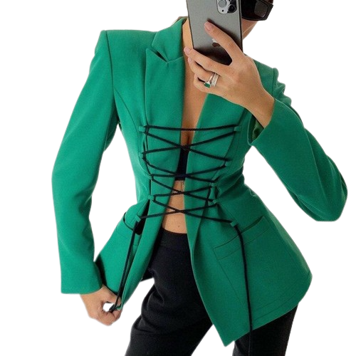 EB | Blazer mit langen Ärmeln, schwarzen Schnürungen und stilvollen Taschen