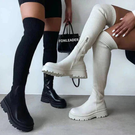 EB | Stilvolle Damen Knielange Stiefel mit Reißverschluss
