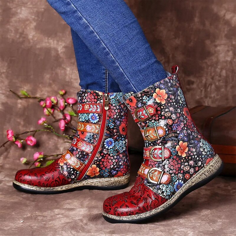 EB | Grakosystiefel mit Retro-Metall und Schnallenverzierung