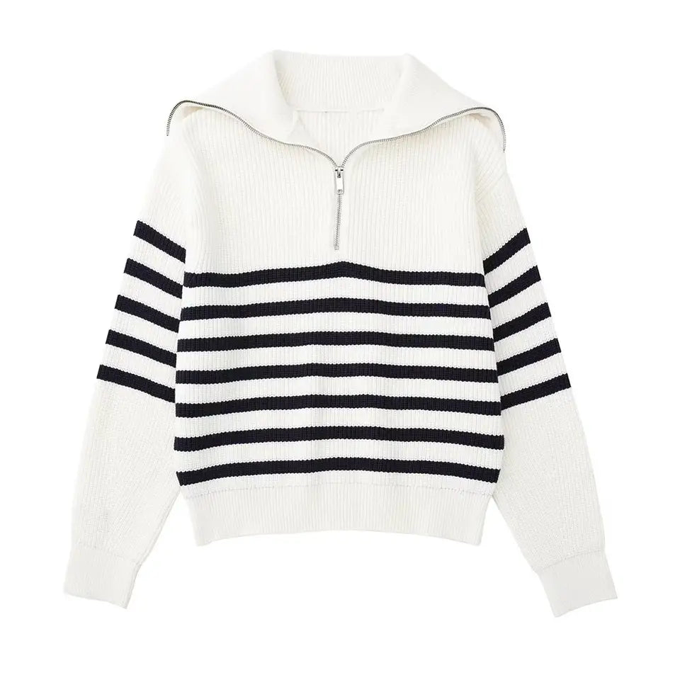 EB | Retro Halbzip Gestreifter Pullover