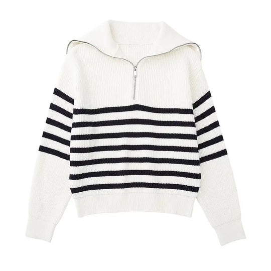 EB | Retro Halbzip Gestreifter Pullover