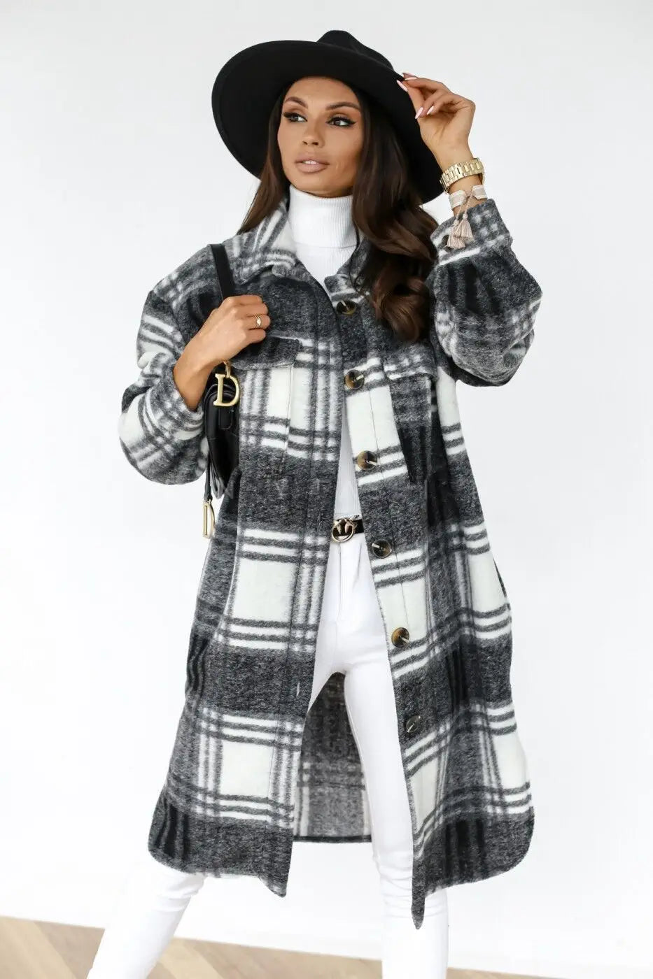 EB | Langer Karierter Fleece-Mantel