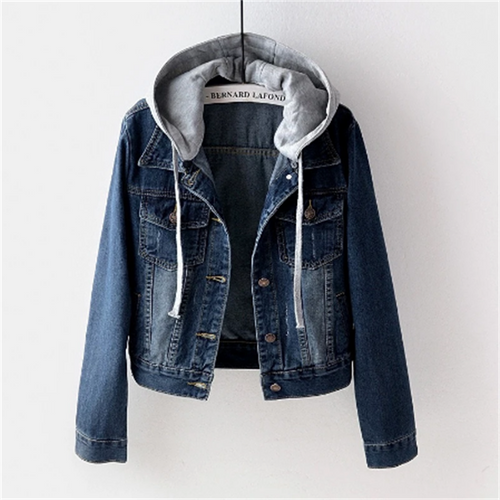 EB | Denimjacke für Frauen Lässiger Look für Den Herbst Abnehmbare Kapuze