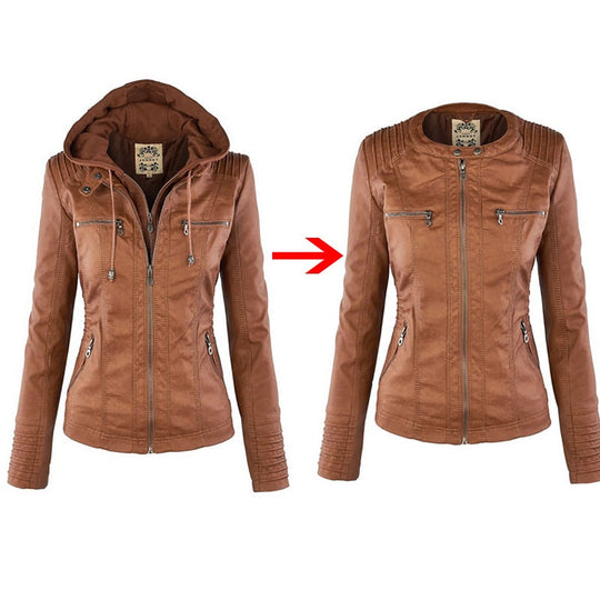 EB | Lederjacke mit Kapuze für Damen
