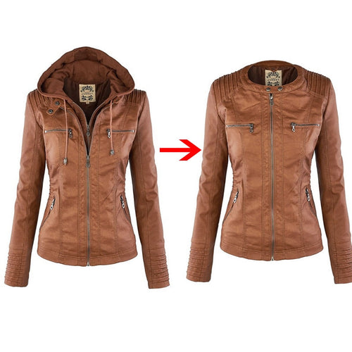 EB | Lederjacke mit Kapuze für Damen