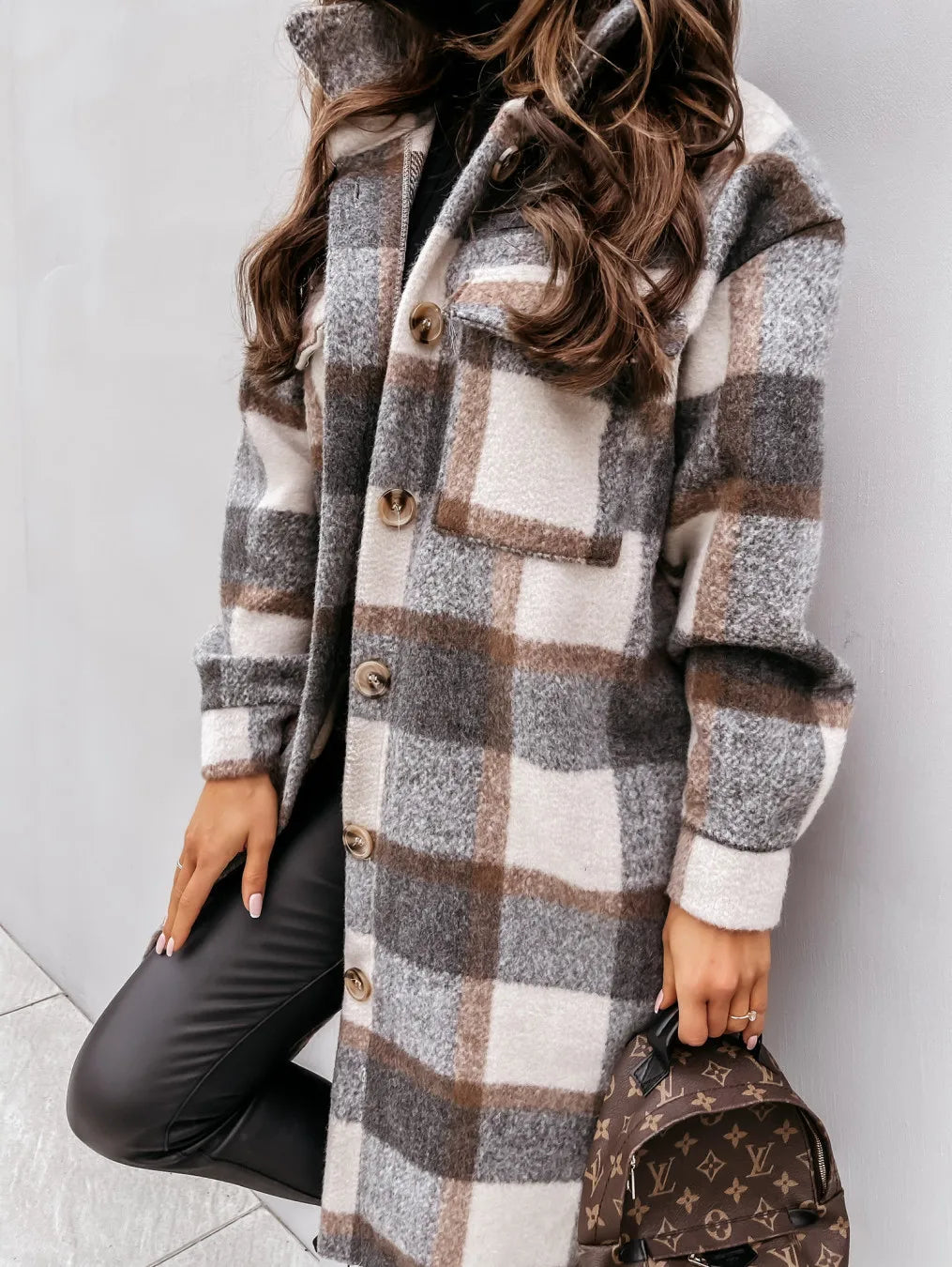 EB | Langer Karierter Fleece-Mantel
