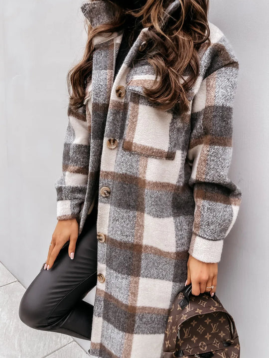 EB | Langer Karierter Fleece-Mantel