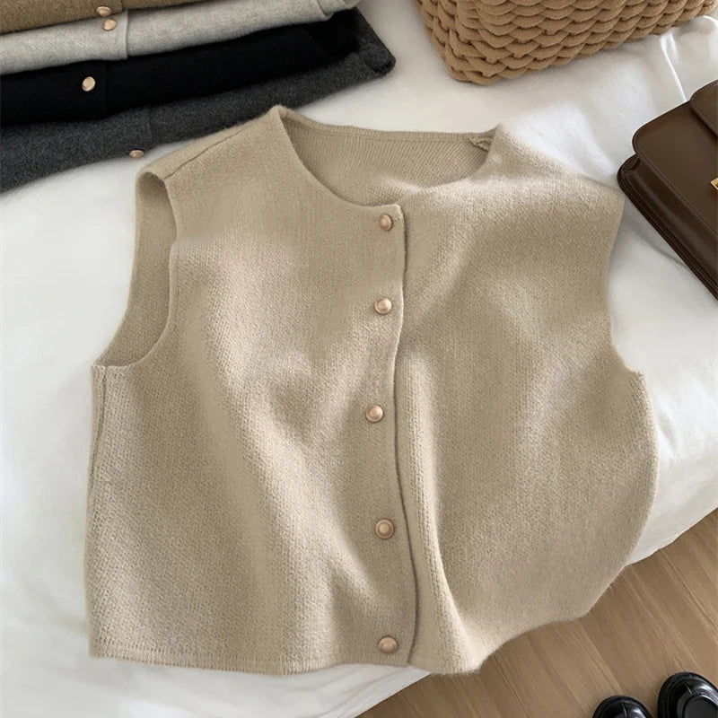 EB | Damen Strickjacke Ohne Ärmel mit Knopfverschluss