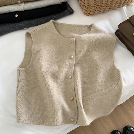 EB | Damen Strickjacke Ohne Ärmel mit Knopfverschluss