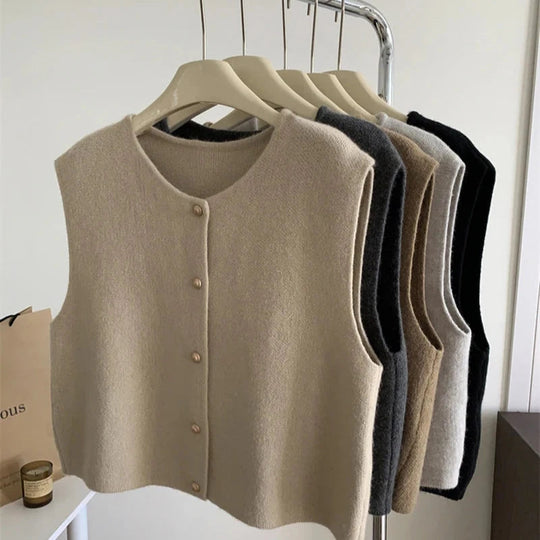 EB | Damen Strickjacke Ohne Ärmel mit Knopfverschluss