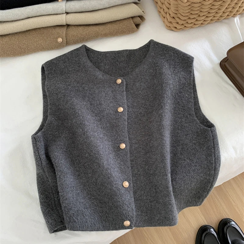 EB | Damen Strickjacke Ohne Ärmel mit Knopfverschluss
