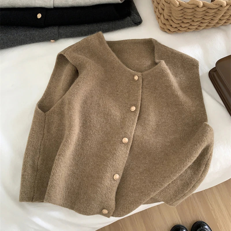 EB | Damen Strickjacke Ohne Ärmel mit Knopfverschluss
