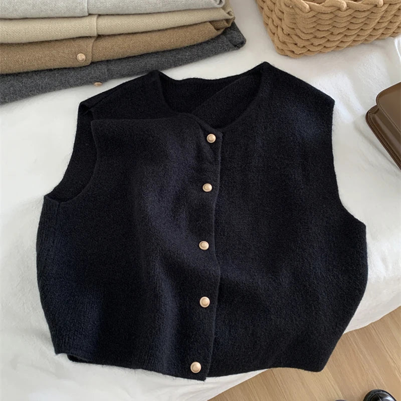 EB | Damen Strickjacke Ohne Ärmel mit Knopfverschluss