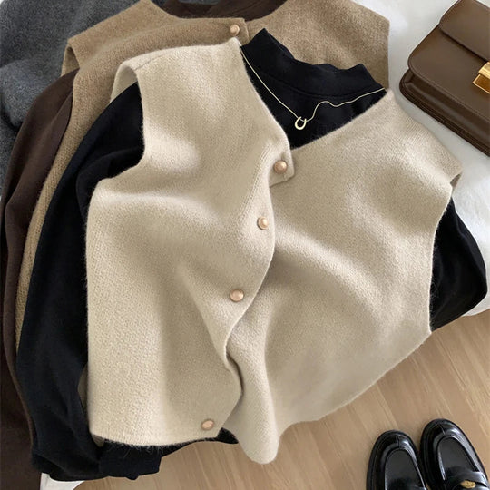 EB | Damen Strickjacke Ohne Ärmel mit Knopfverschluss