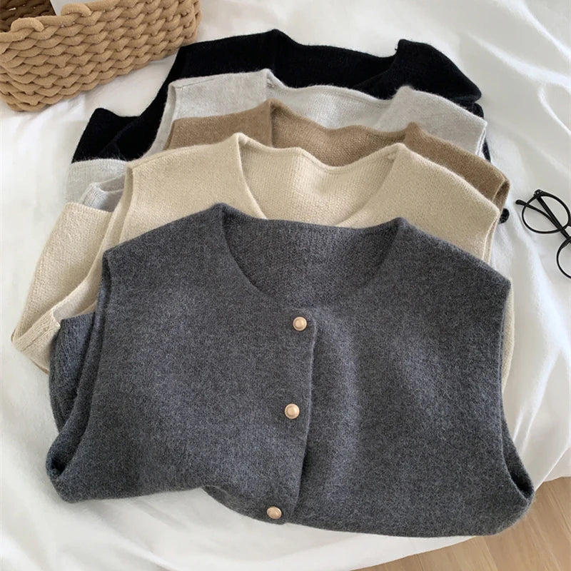 EB | Damen Strickjacke Ohne Ärmel mit Knopfverschluss