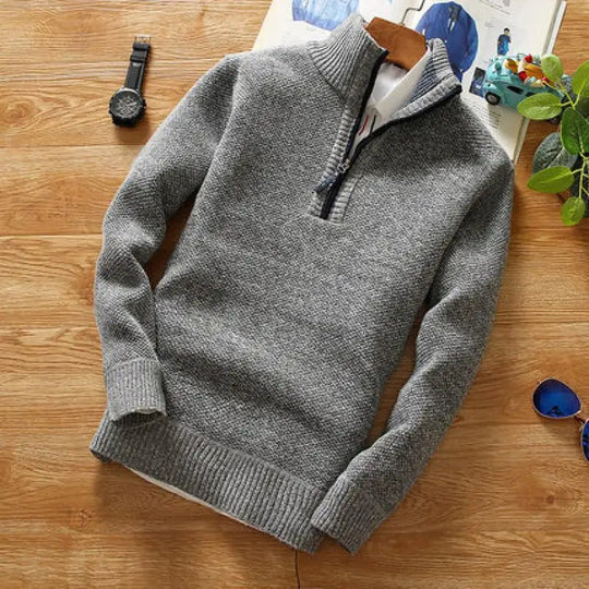 EB | Sweater - Gestrickter Halber Reißverschluss Kragen