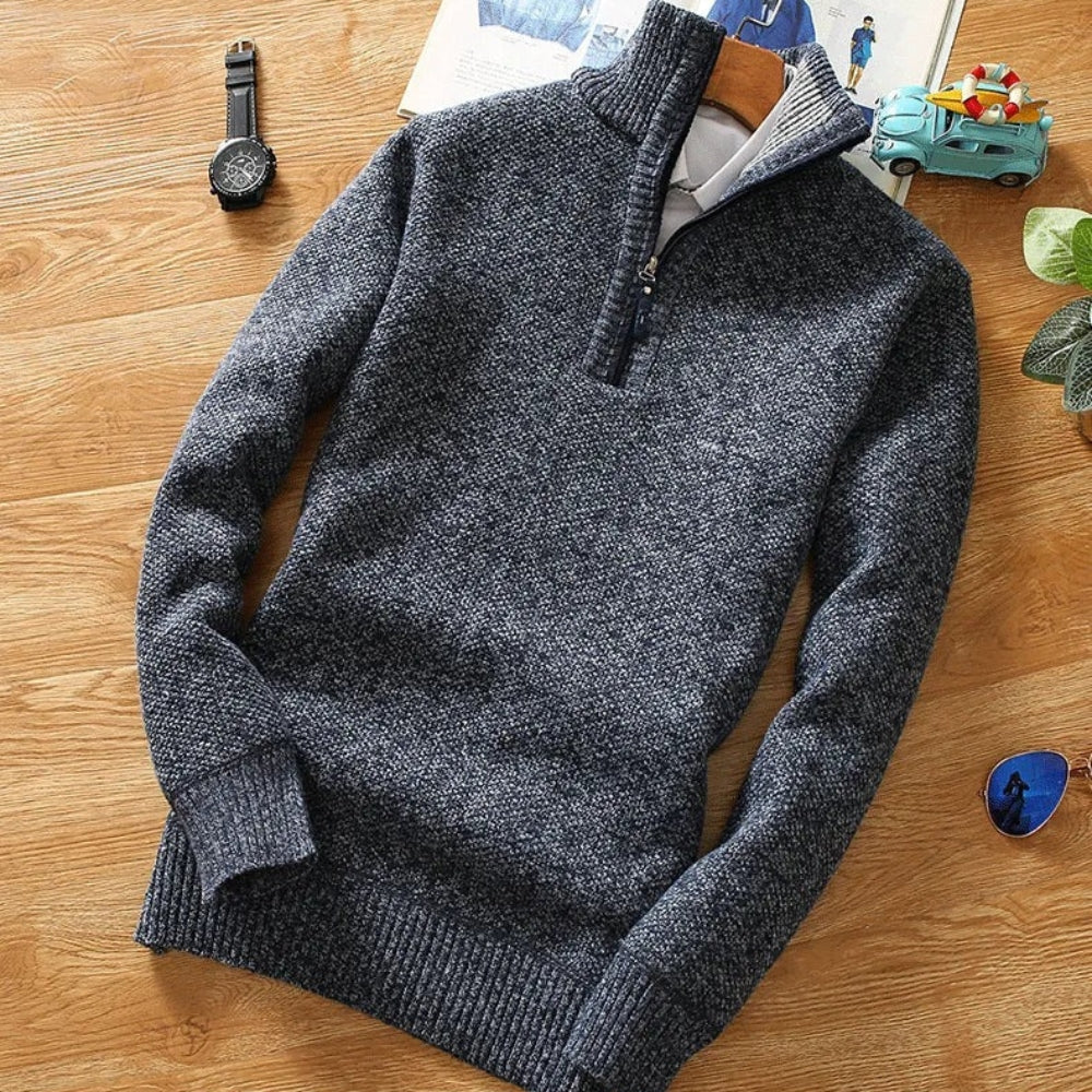 EB | Sweater - Gestrickter Halber Reißverschluss Kragen