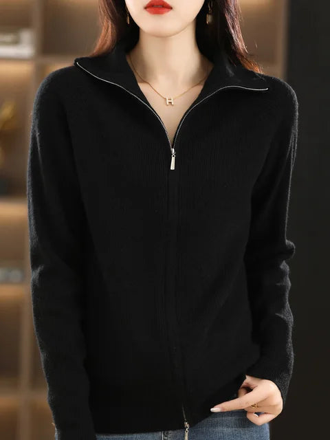 EB | Zip-Up Sweatshirt Weicher Strick Hoher Kragen Bequem und Stilvoll