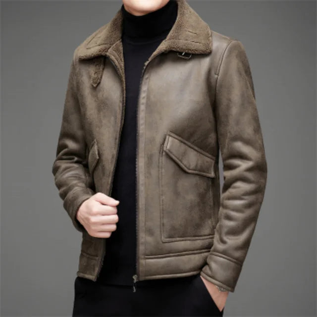 EB | Rowan - Warme vegane Lederjacke mit Fleece-Fell für Männer