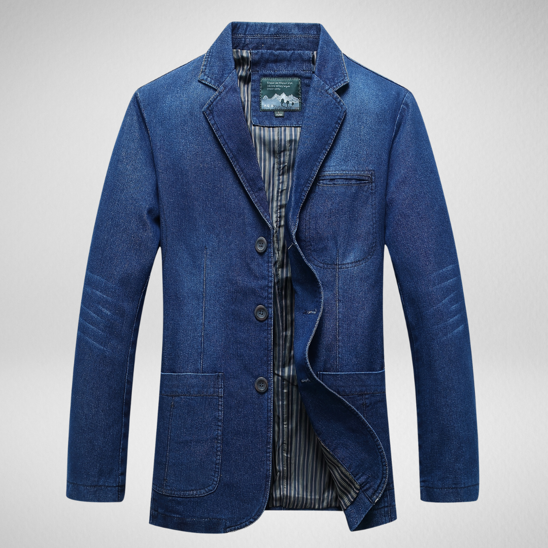 EB | Jeansblazer Im Denim-Stil mit Einreihigem Knopfverschluss