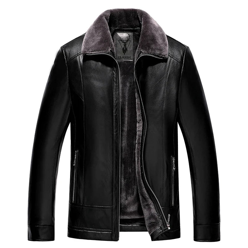 EB | Lederjacke mit Fleece-Futter und Dickem Fellkragen