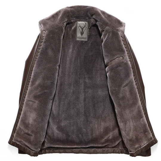 EB | Lederjacke mit Fleece-Futter und Dickem Fellkragen