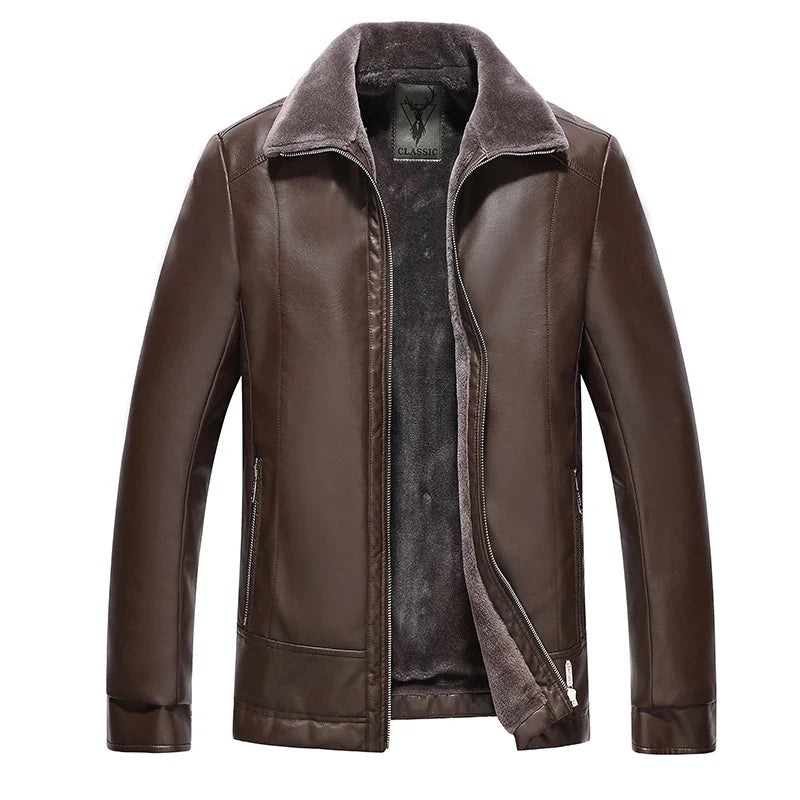 EB | Lederjacke mit Fleece-Futter und Dickem Fellkragen