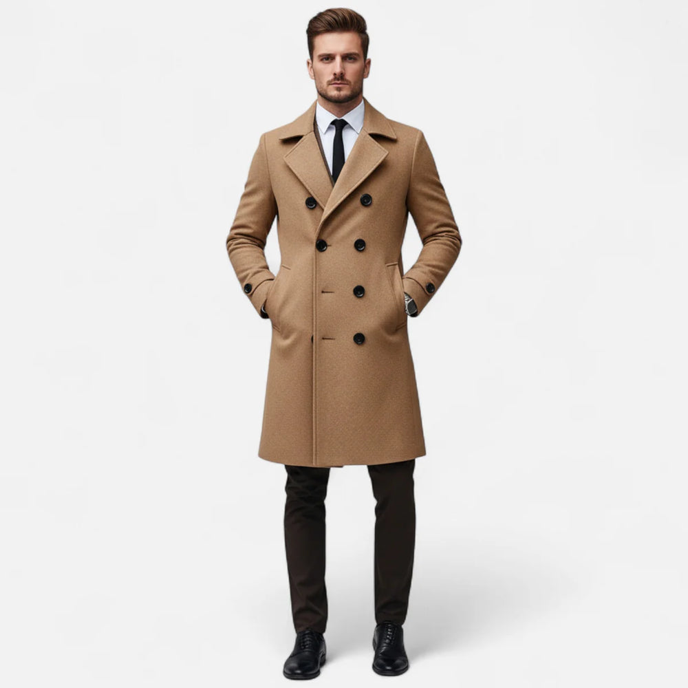 Herren Wollmantel mit Doppelreiher & Langer Passform | EB