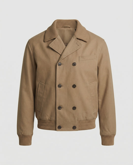Kastiger Blouson mit geripptem Schalkragen, Druckknopffront und elastischem Saum EB