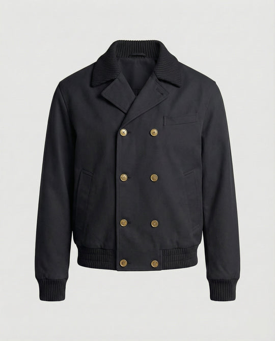 Kastiger Blouson mit geripptem Schalkragen, Druckknopffront und elastischem Saum EB