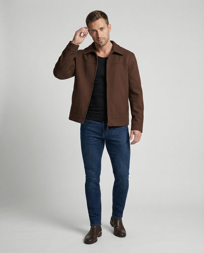 Moderner Minimalblouson mit Hemdkragen und verdeckter Front EB