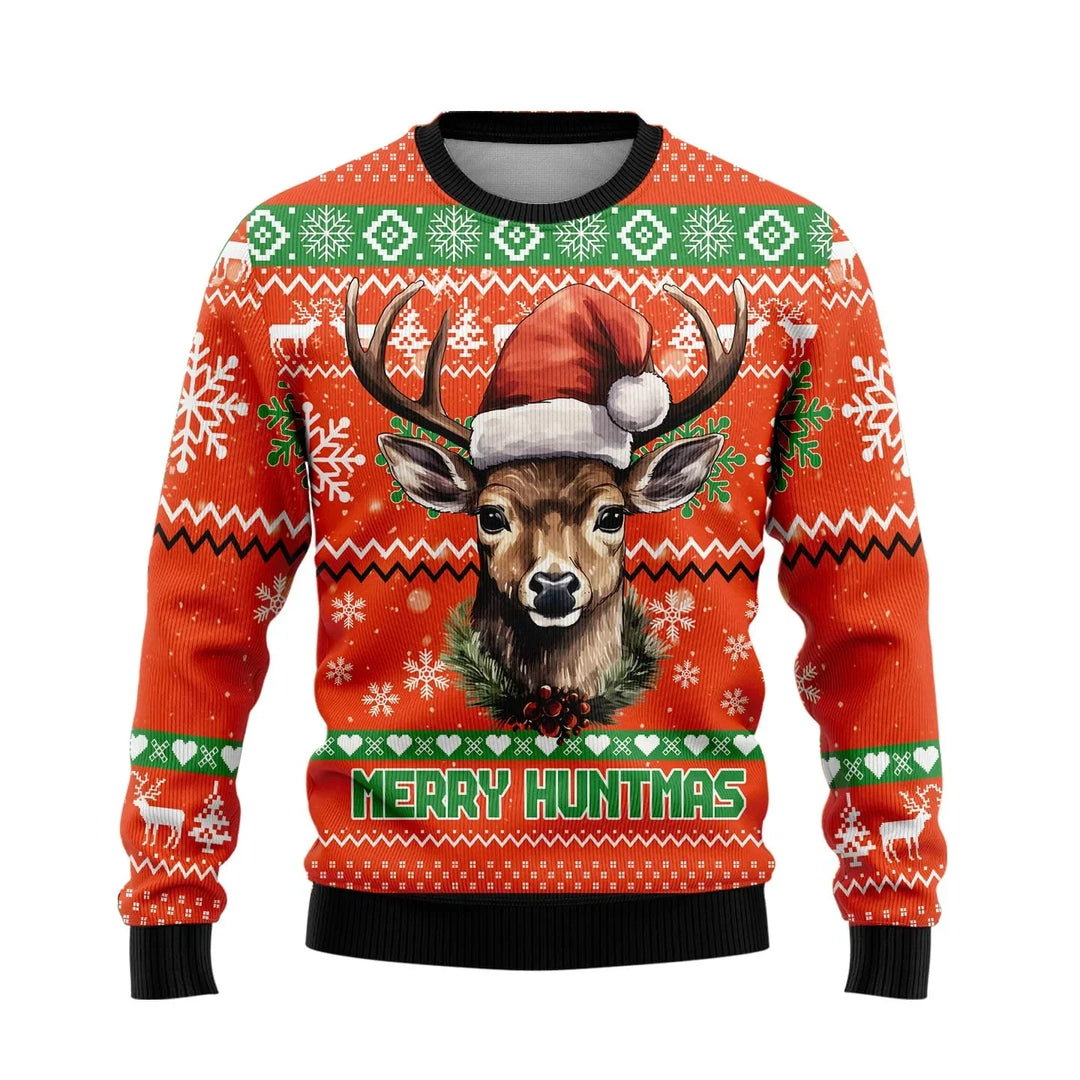 EB | Weihnachts-Pullover - Strick-Reh-Print, Warmer Komfort & Festlicher Stil für den Winter