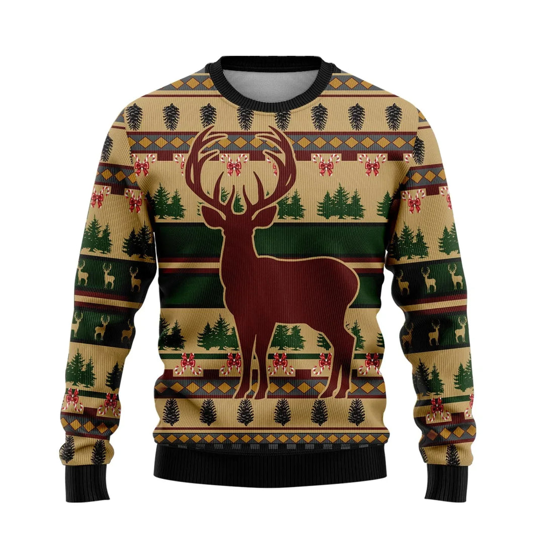 EB | Weihnachts-Pullover - Strick-Reh-Print, Warmer Komfort & Festlicher Stil für den Winter