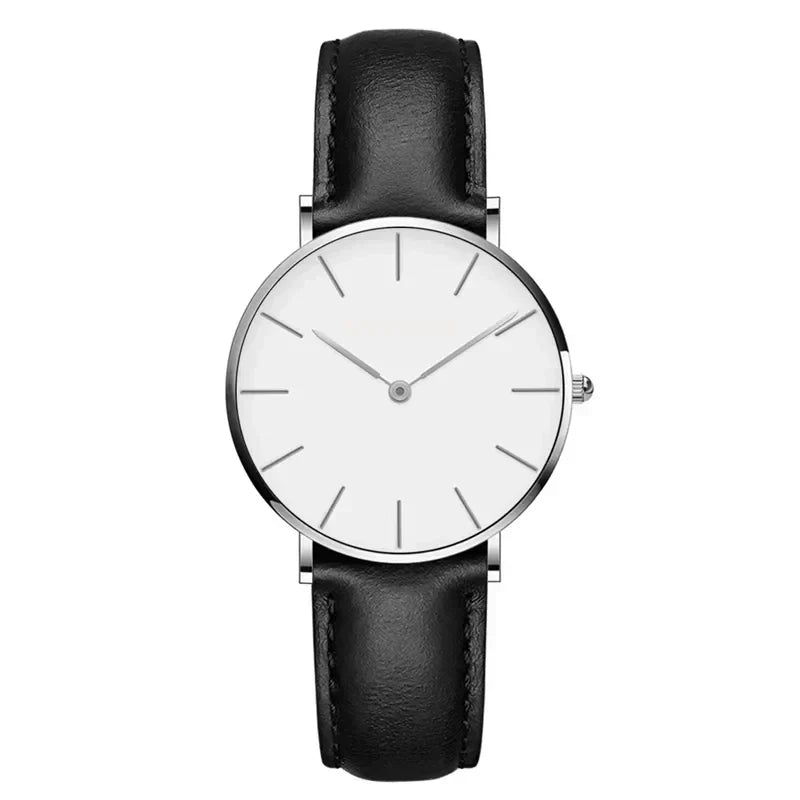 EB | Runde Zeitlose Minimalistische Uhr mit Lederarmband für Frauen