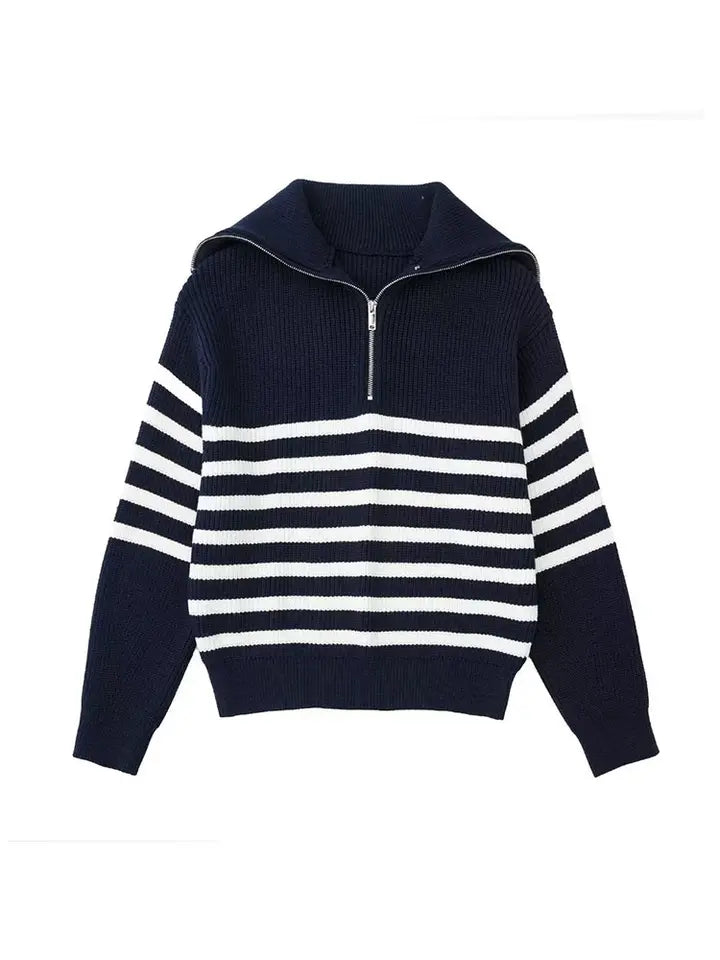 EB | Retro Halbzip Gestreifter Pullover