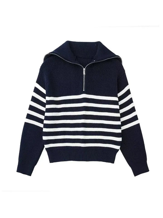EB | Retro Halbzip Gestreifter Pullover