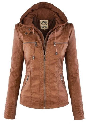 EB | Damenlederjacke mit Kapuze