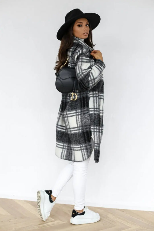EB | Langer Karierter Fleece-Mantel
