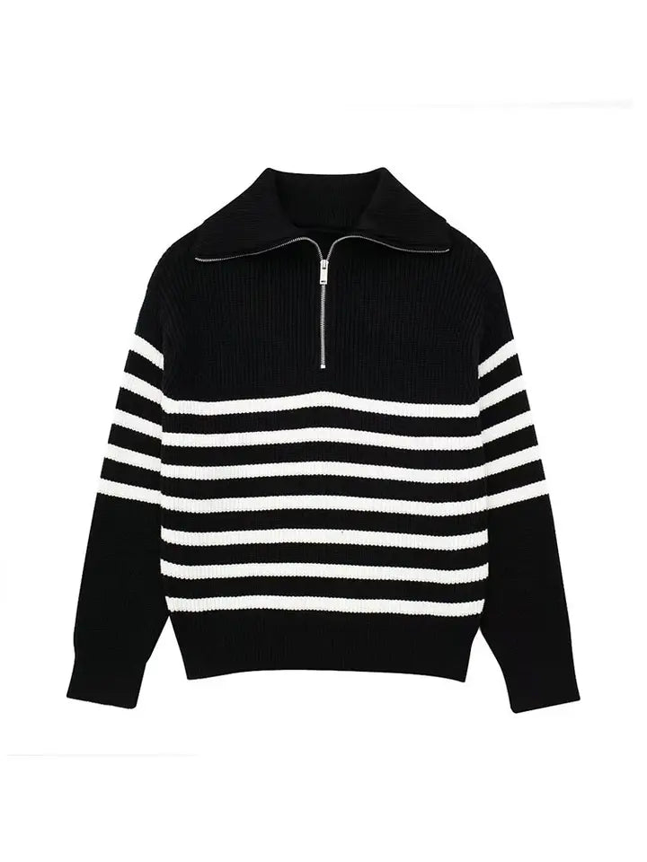 EB | Retro Halbzip Gestreifter Pullover