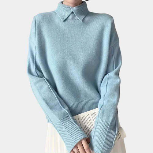 EB | Damen Strickpullover Aus  – Zeitloses Design In Aprikose, Himmelblau und Weiß
