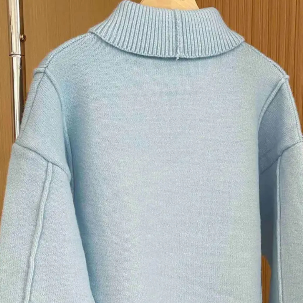 EB | Damen Strickpullover Aus  – Zeitloses Design In Aprikose, Himmelblau und Weiß