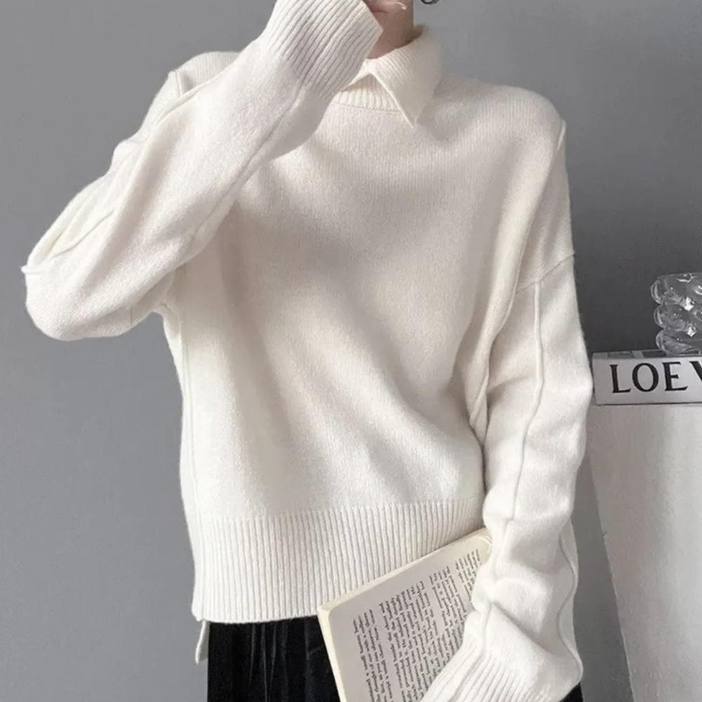 EB | Damen Strickpullover Aus  – Zeitloses Design In Aprikose, Himmelblau und Weiß