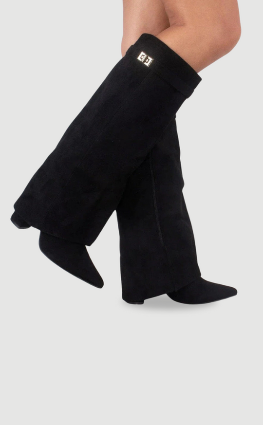 Hohe Stiefel aus PU-Leder - Spitzes Ende - Stiefel mit Absatz - Stiefel mit weitem Schaft EB