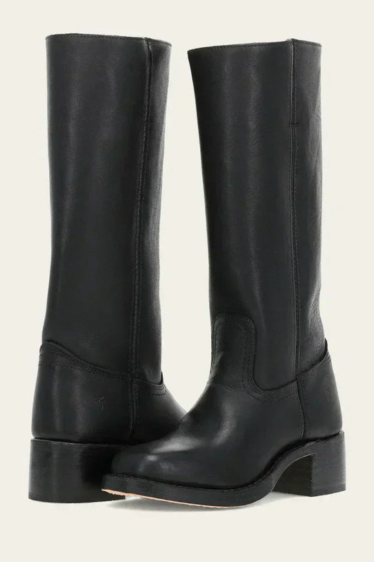 Hohe Stiefel - Damen Leder Blockabsatz Kniehohe Stiefel EB