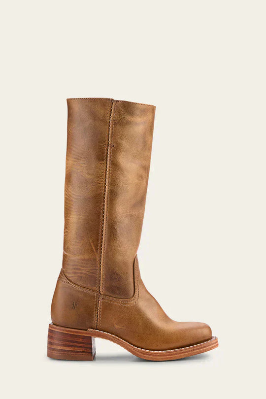 Hohe Stiefel - Damen Leder Blockabsatz Kniehohe Stiefel EB