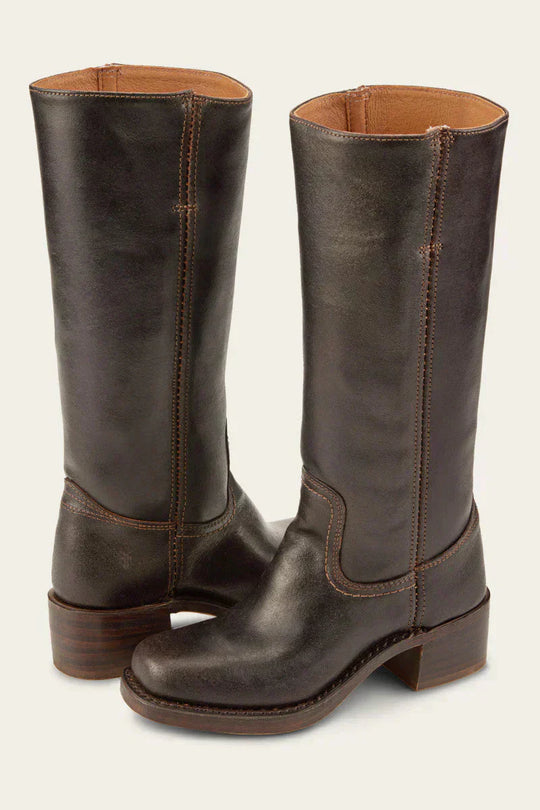 Hohe Stiefel - Damen Leder Blockabsatz Kniehohe Stiefel EB
