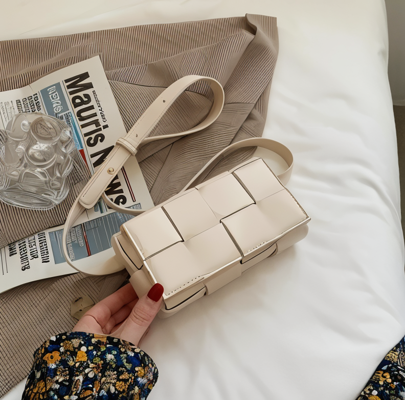 EB | Geblockte Umhängetasche Vegan Leder Damen Geflochtene Tasche Frauen