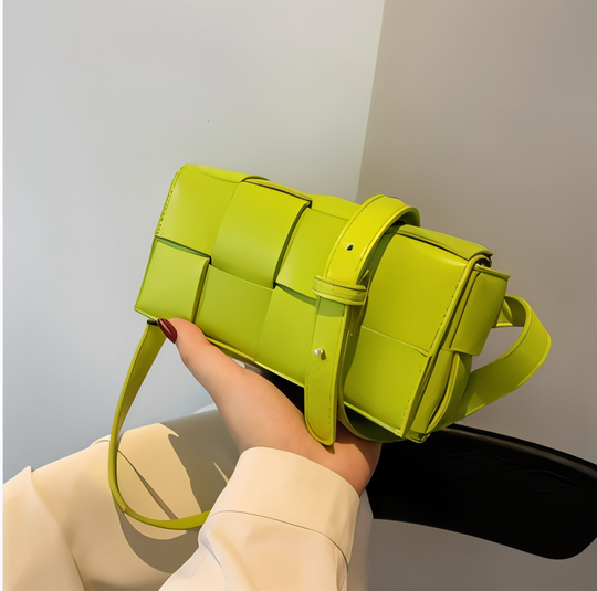 EB | Geblockte Umhängetasche Vegan Leder Damen Geflochtene Tasche Frauen
