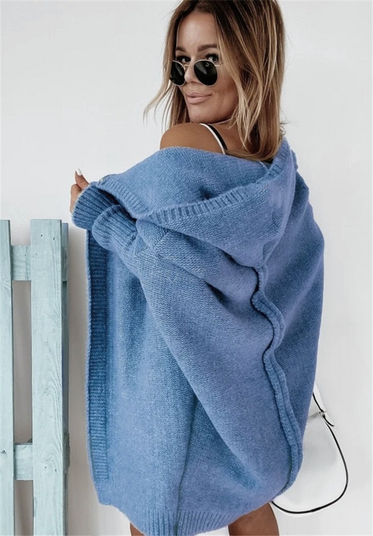 EB | Damen Bequeme Gebreidete Cardigan mit Kapuze und Langen Ärmeln