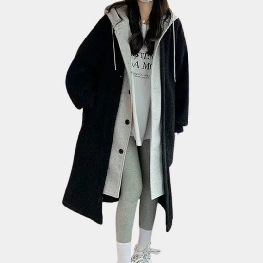 EB | Lässige Lange Damenjacke mit Kapuze